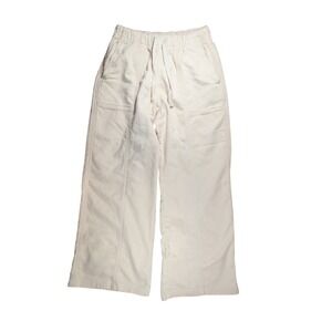 Aerie Wide Leg Pants Womens XS Short Cream Cotton Blend Drawstring Pockets